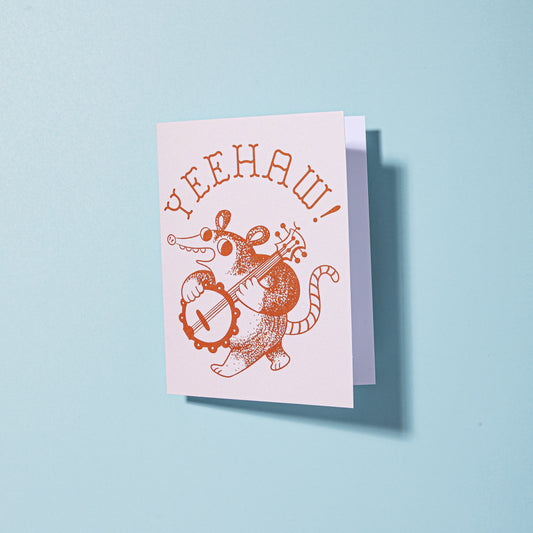Yeehaw! Banjo Possum Blank A2 Card With Envelope