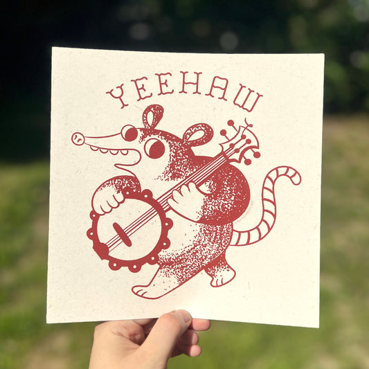 Yeehaw Banjo Possum Art Print 8"x8"