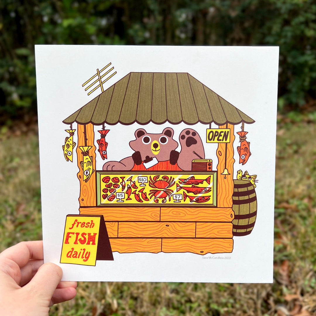 Fish Market Bear Art Print 8"x8"
