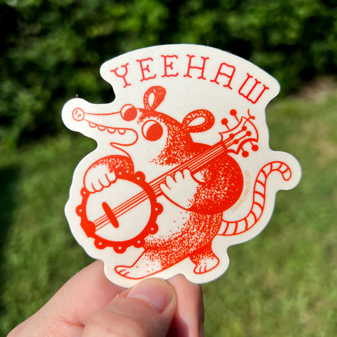 Yeehaw Banjo Possum Sticker