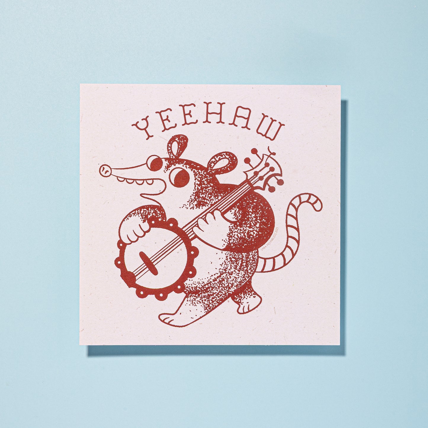 Yeehaw Banjo Possum Art Print 8"x8"
